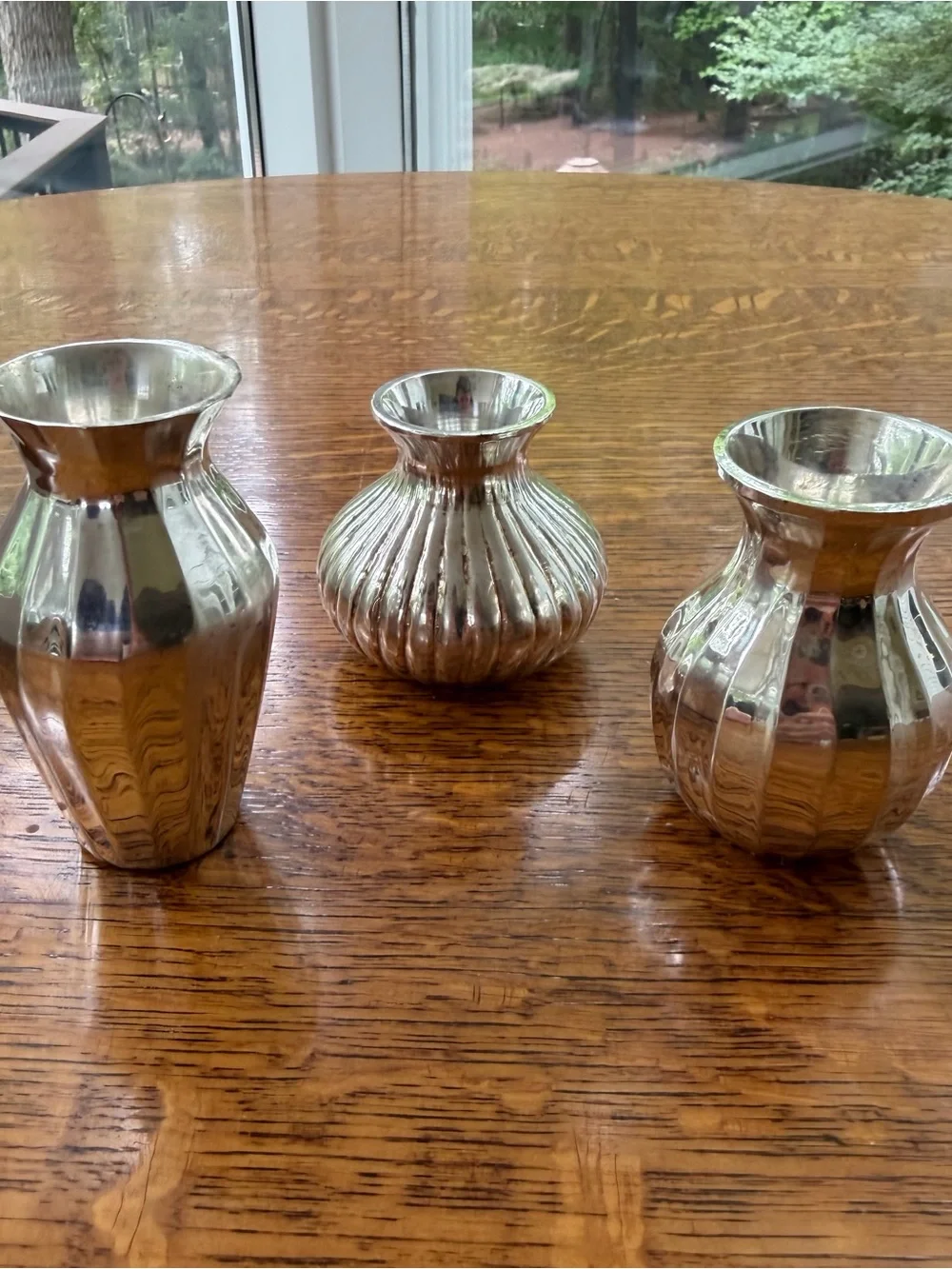 Restoration Hardware Silver Ribbed Vase Trio